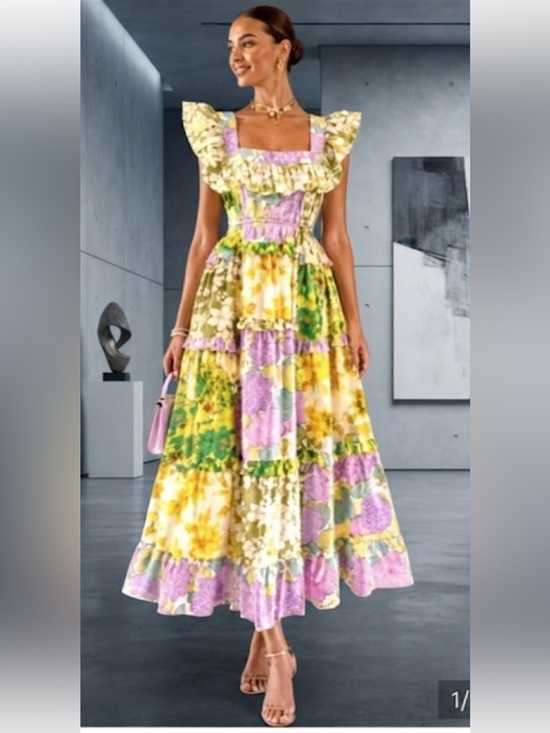 Dalia Macphee Dresses & Skirts - New Dalia Macphee Floral Patchwork Maxi Dress size S color Lime Multi